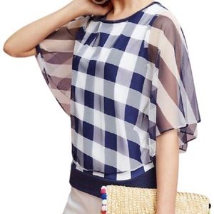 Navy White Gingham Chiffon Overlay Elsie Blouse